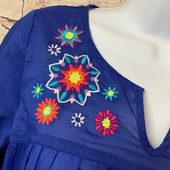 Lands End Blue Floral Embroidered Short Sleeve Top - Picture 3 of 12